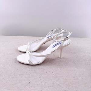 Prada Leather Slip On Stilettos Heel Strappy Sandals White Women's Size EU 38.5
